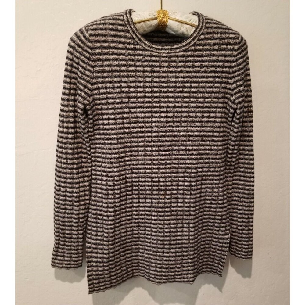 Theory Belira Evian Medium Black Striped Wool Blend Knit Tunic Sweater Pullover